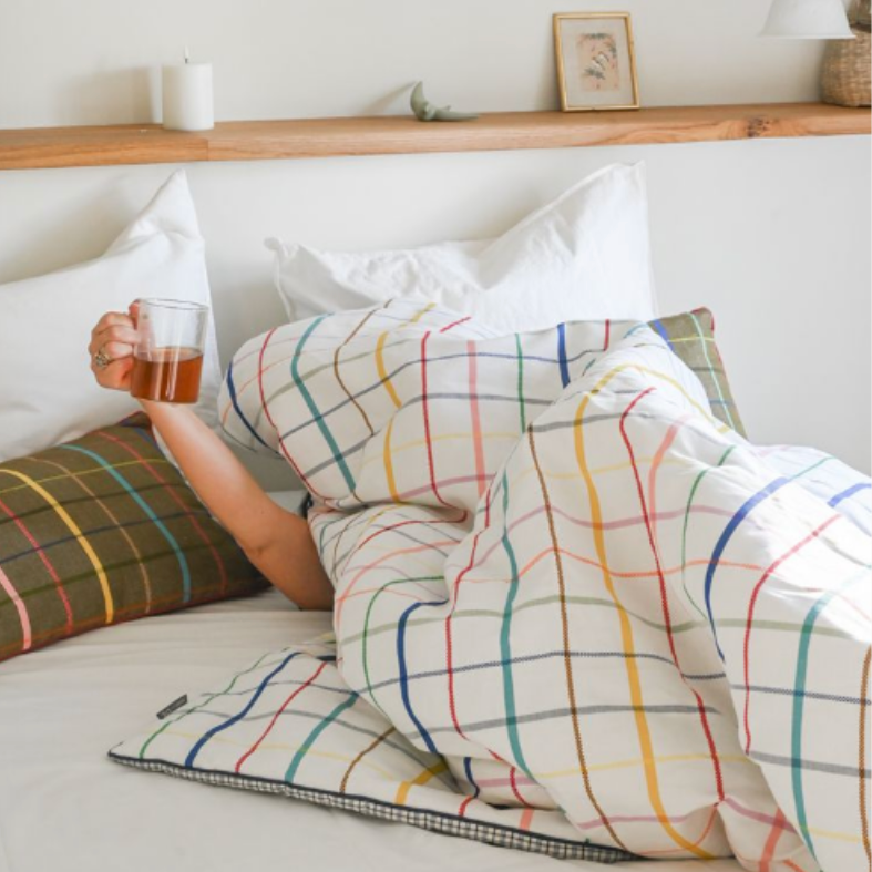 kussen geruit katoen linnen wit