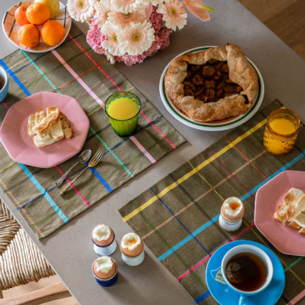 napkins checked khaki linen-cotton per 2