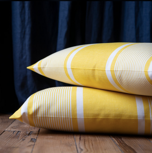 cotton linen fabric Yvonne yellow and white striped