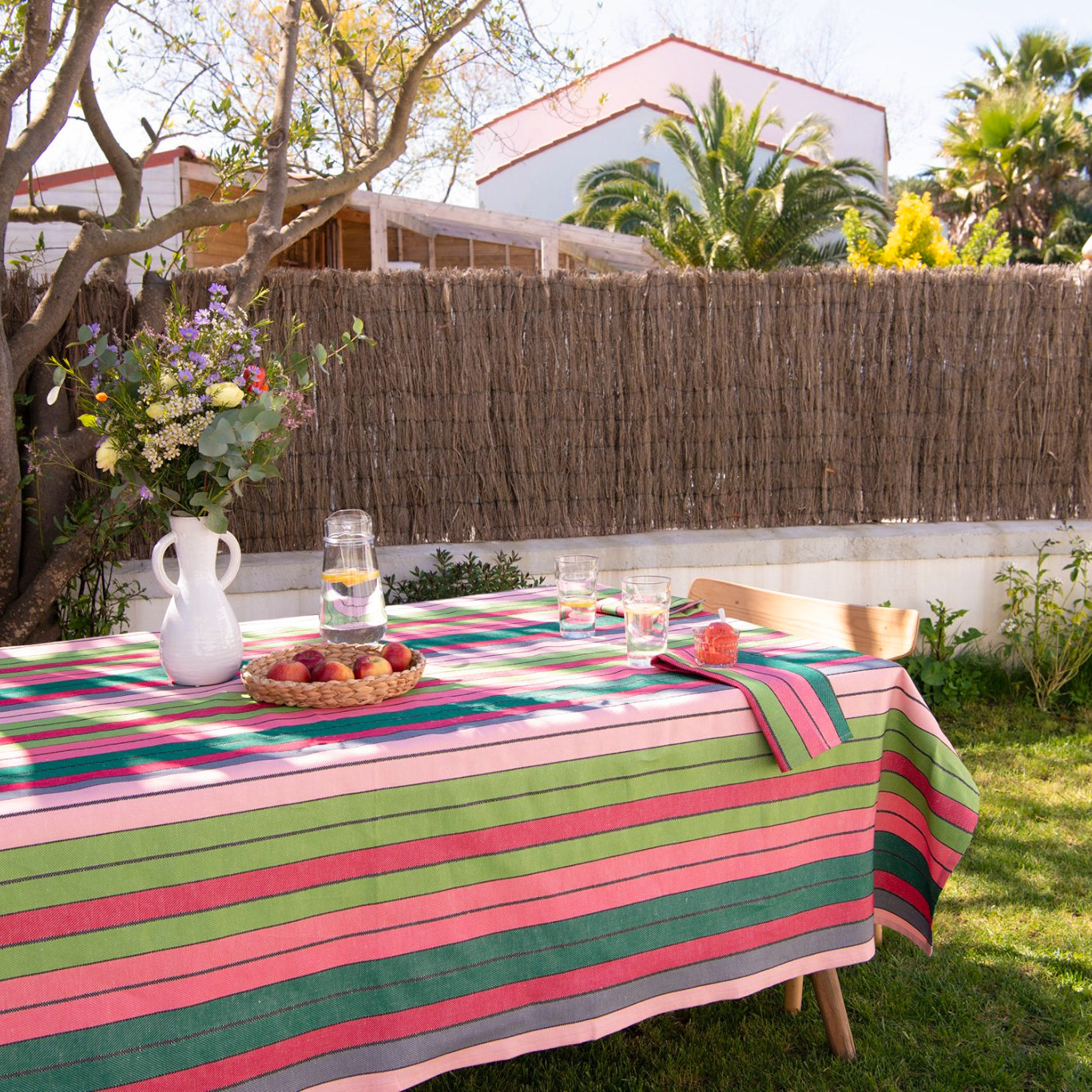 katoen linnen mix stof eugenie roze groen