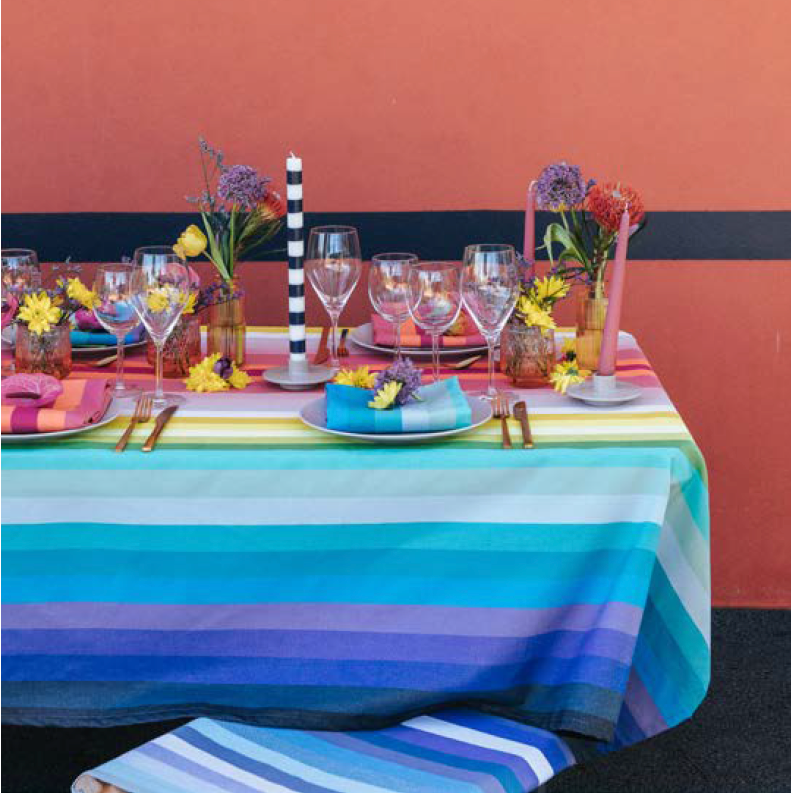 Rond tafelkleed van veelkleurig gecoat katoen Marquises