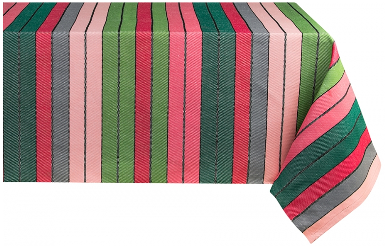 Round tablecloth linen-cotton eugenie pink green