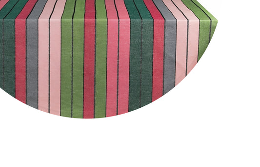 Round tablecloth linen-cotton eugenie pink green
